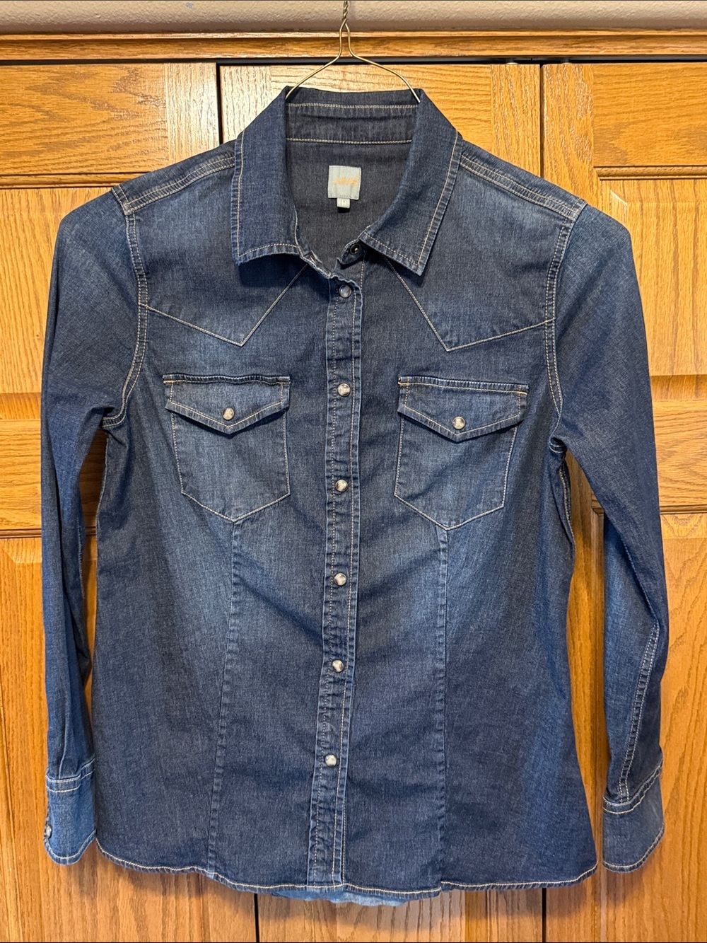 Dark Blue Denim Western Shirt - Women's Button-Front Jean Shirt-Medium